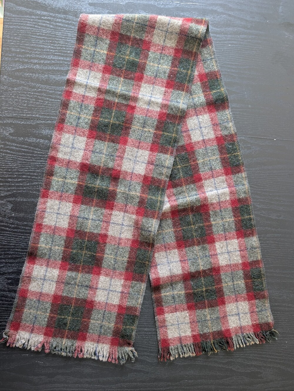 Tiroler Loden Austria Vintage 90% Wool Plaid Tartan Winter Fringe Scarf Muffler